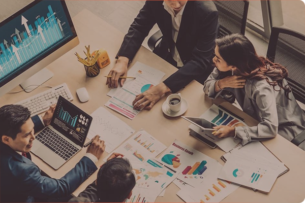 Team collaborating around a table